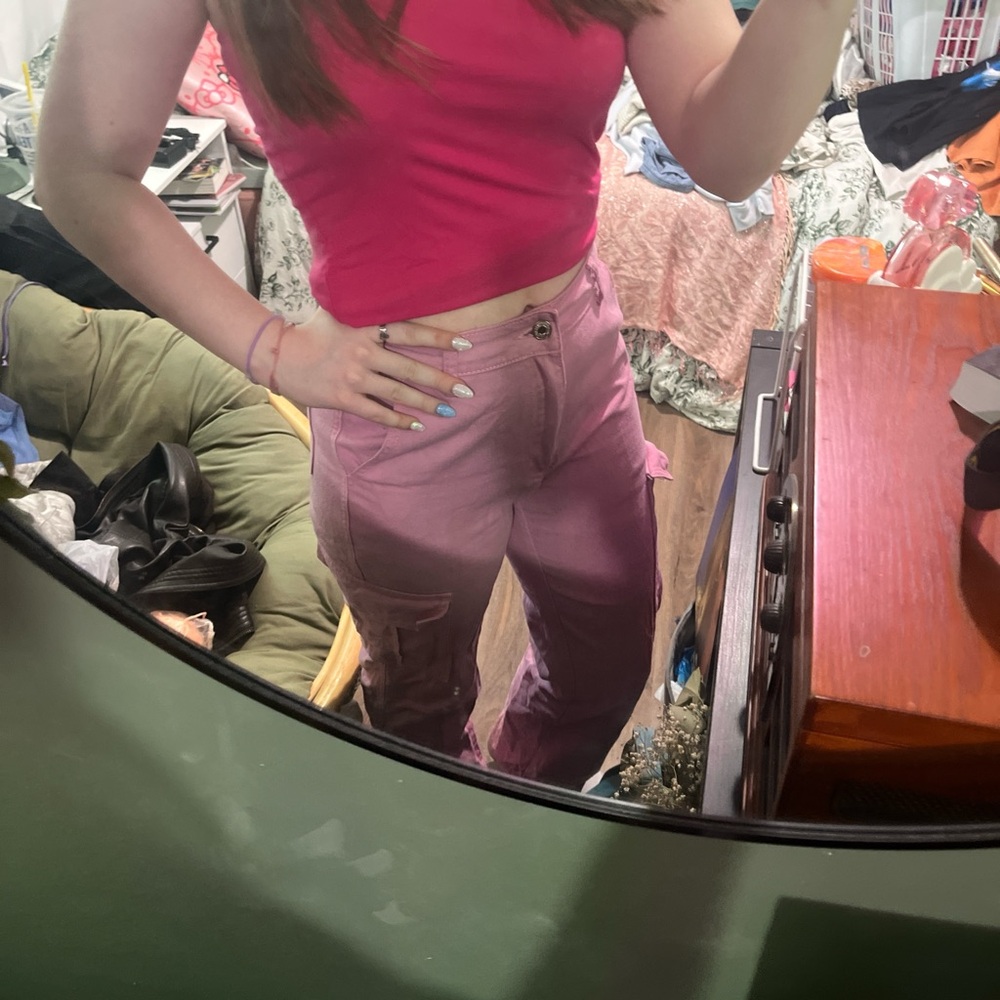 SHEIN Pink Straight Leg Jeans
